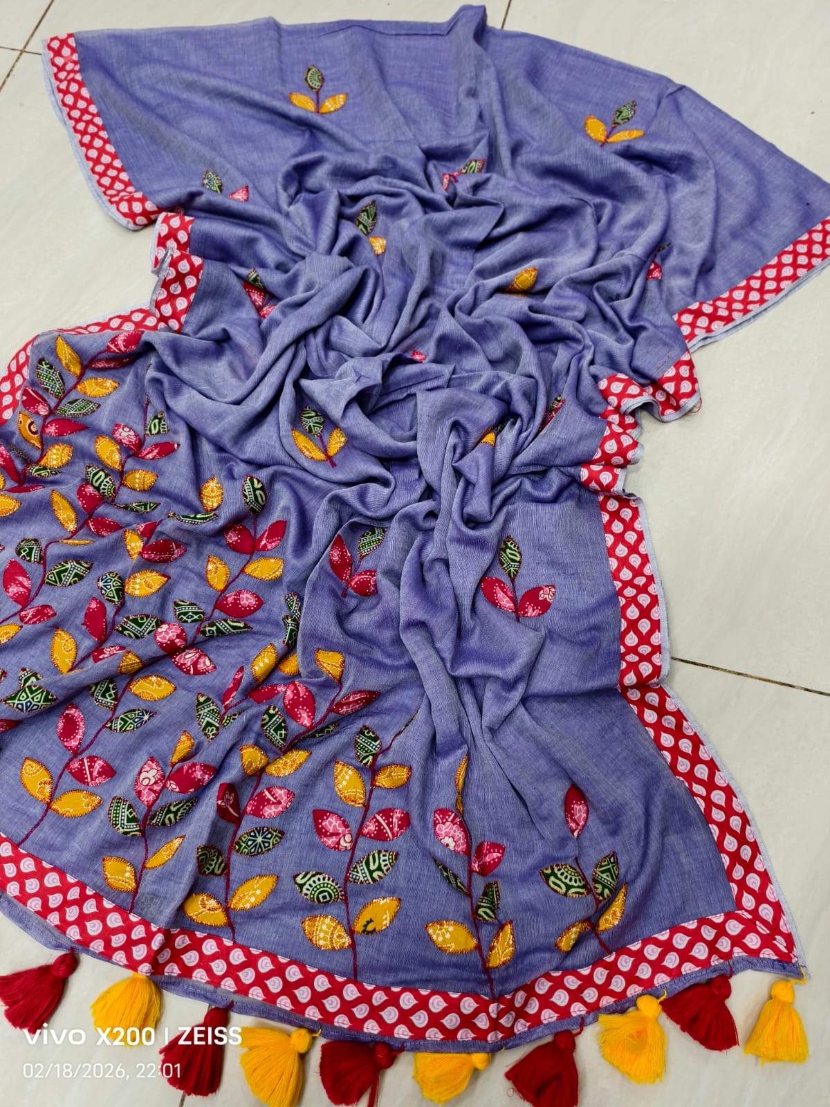 EXCLUSIVE APPLIQUE WORK MUL COTTON SAREE