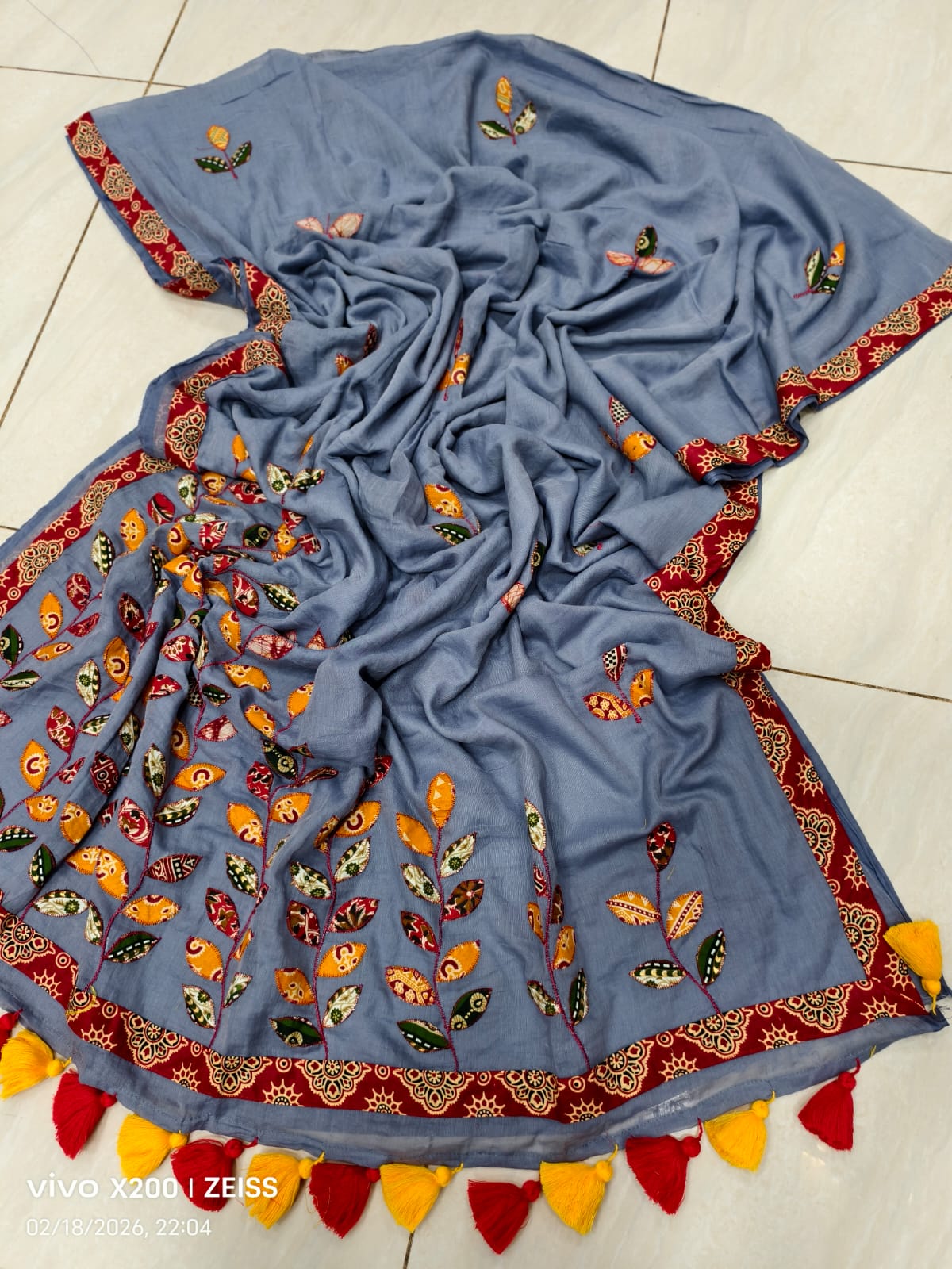 EXCLUSIVE APPLIQUE WORK MUL COTTON SAREE