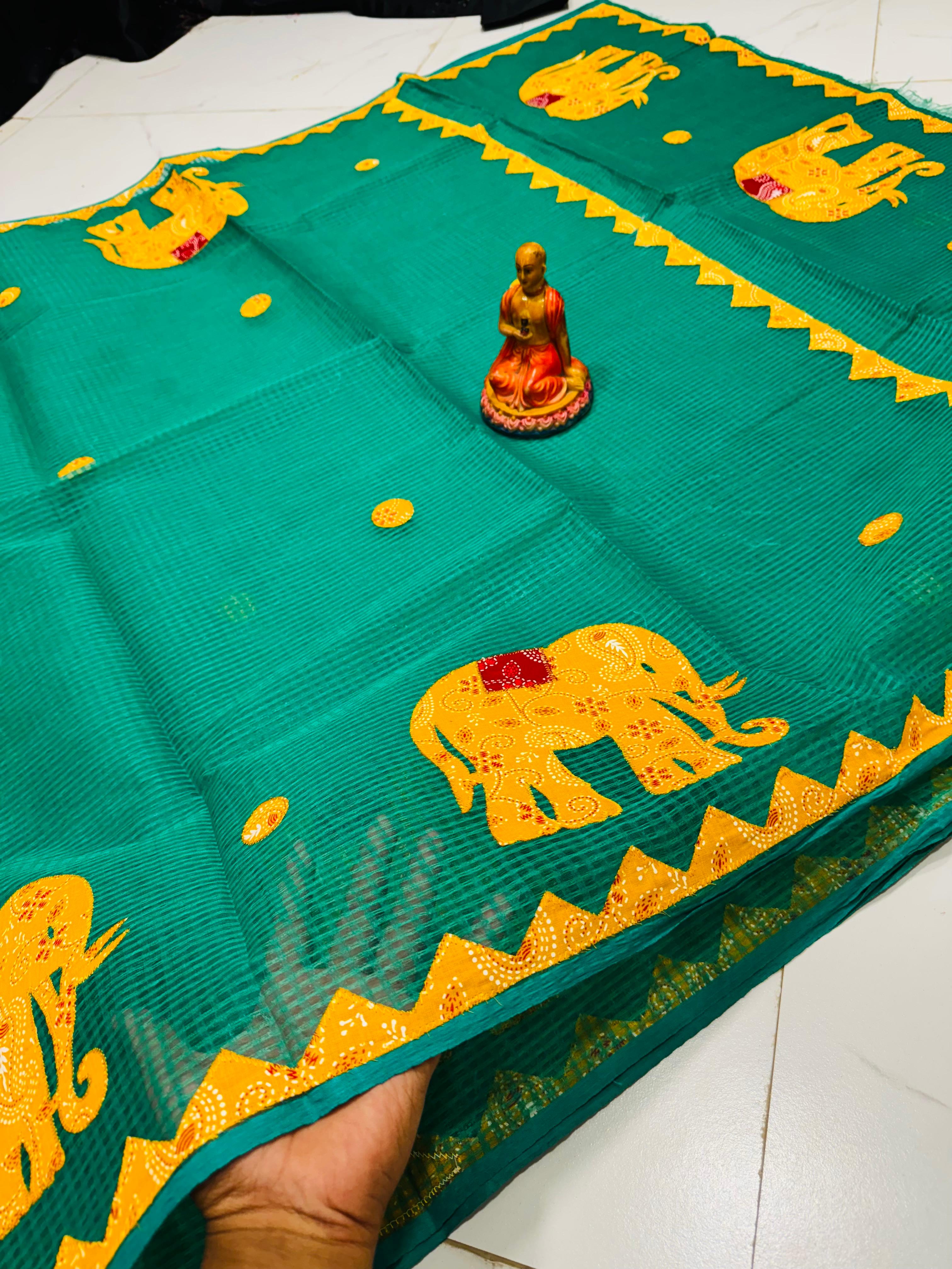 NEW EXCLUSIVE PURE RESOM KOTA APLIC WORK SAREE