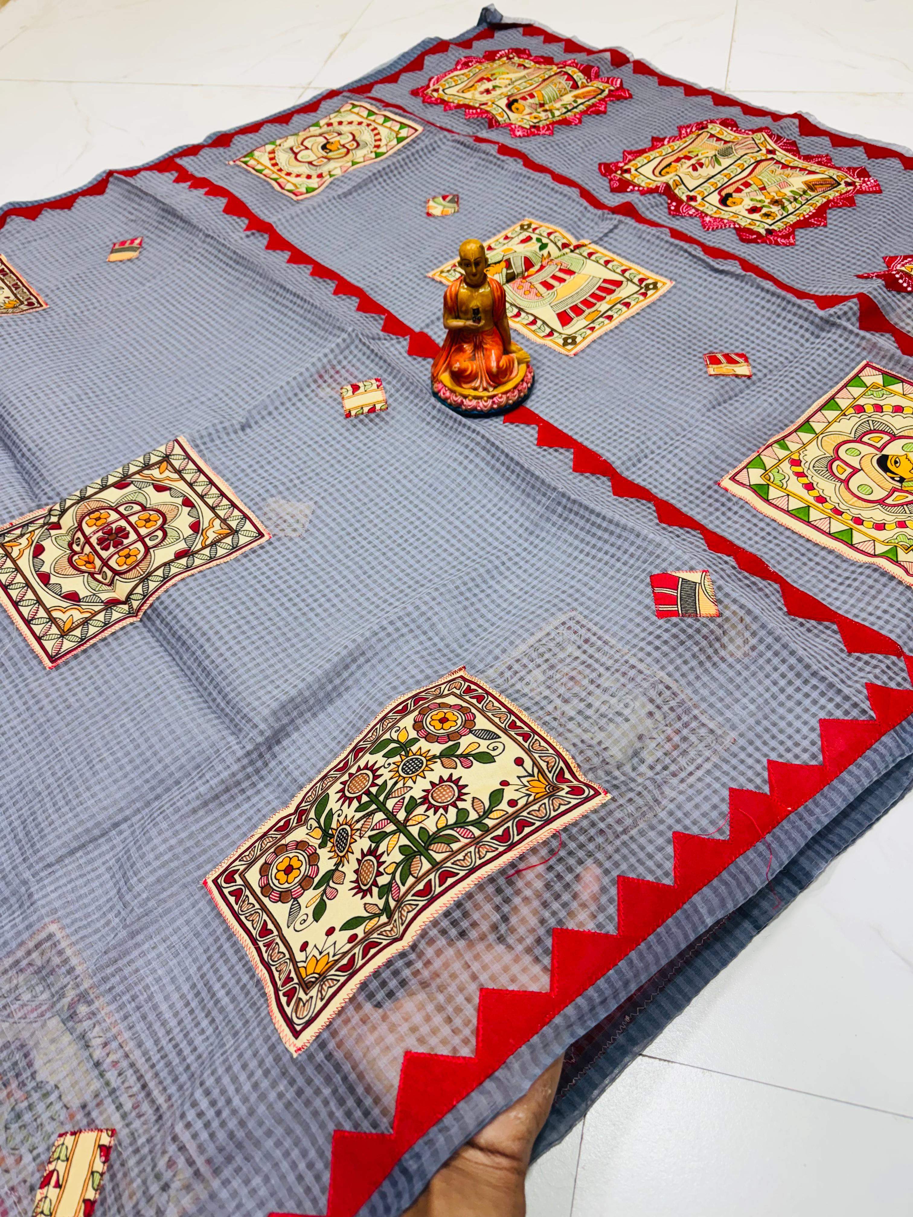 NEW EXCLUSIVE PURE RESOM KOTA APLIC WORK SAREE