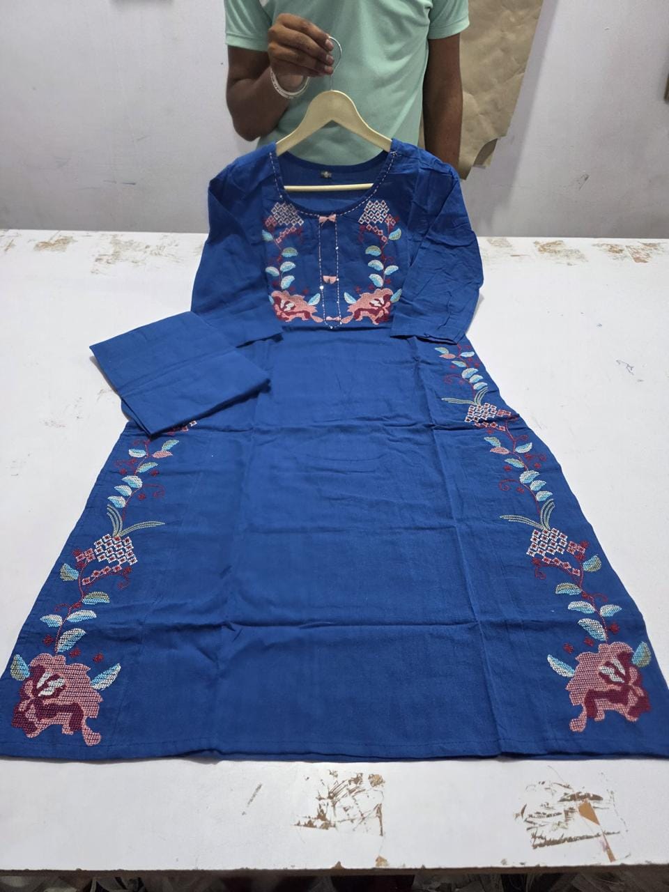 Heavy embroidery top pant set