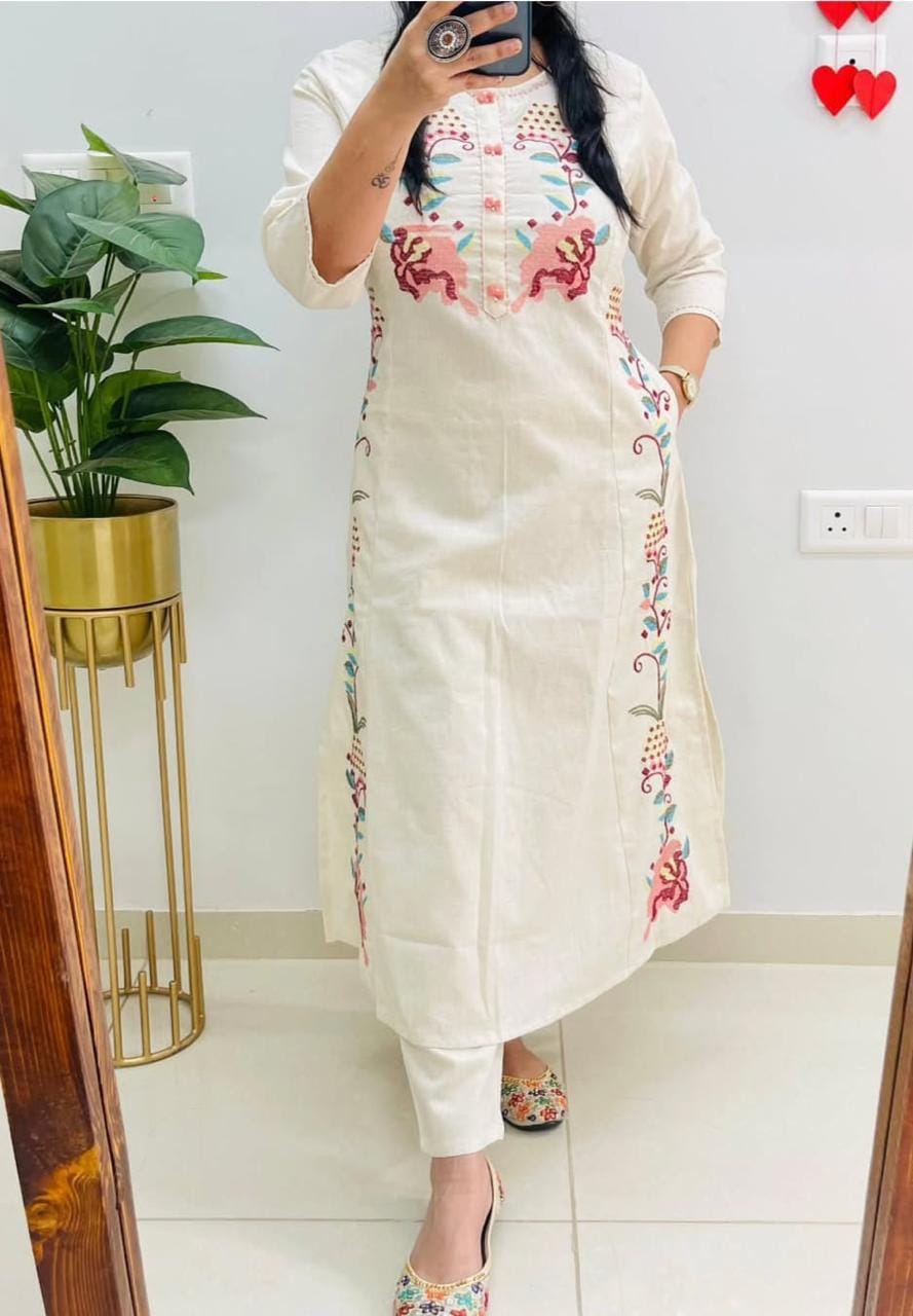 Heavy embroidery top pant set