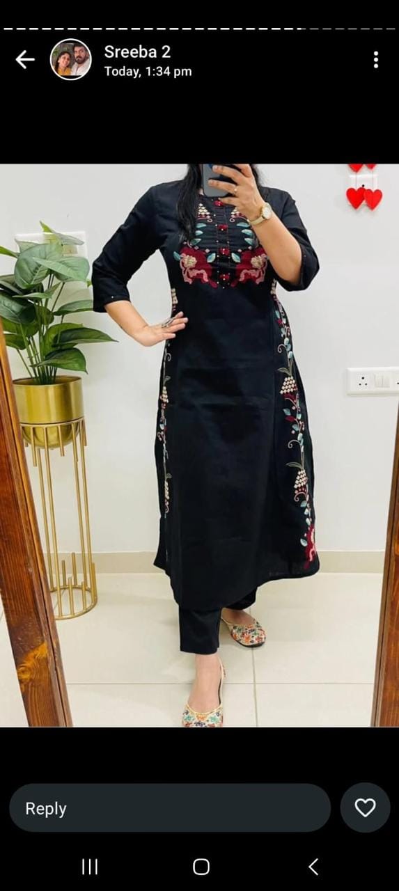 Heavy embroidery top pant set