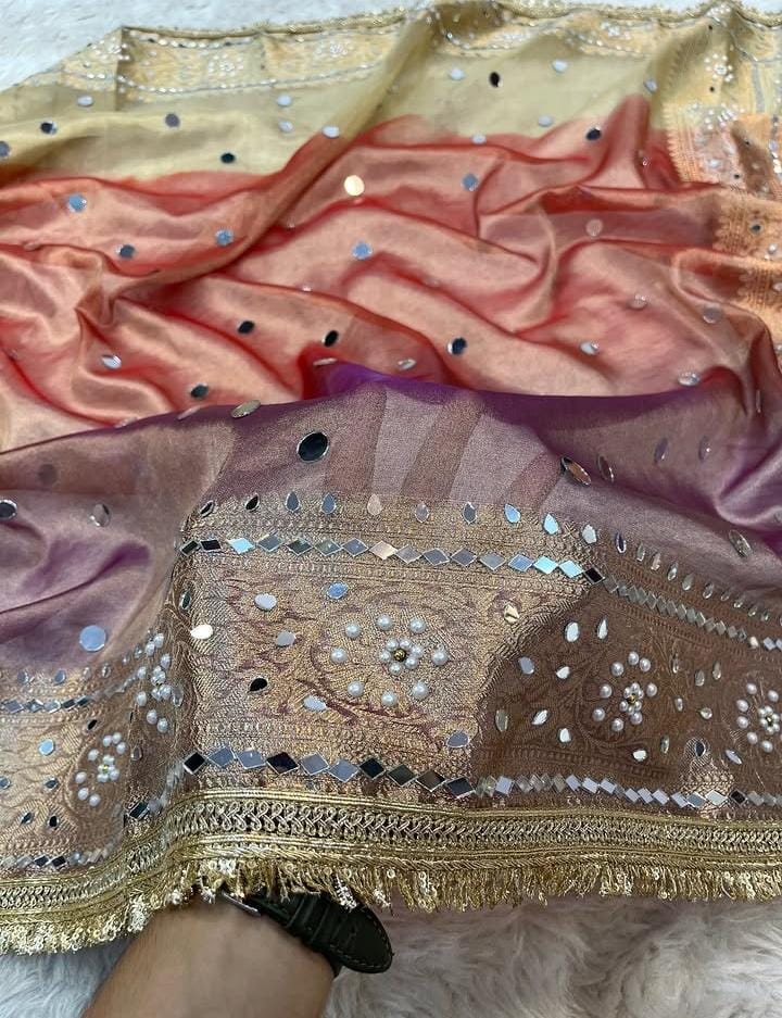BANARASI TISSUE SILK WITH MIRROR AND LACE WORK