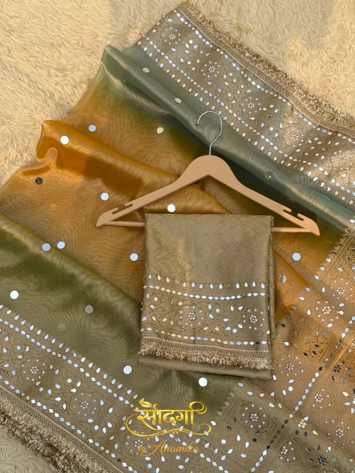 BANARASI TISSUE SILK WITH MIRROR AND LACE WORK