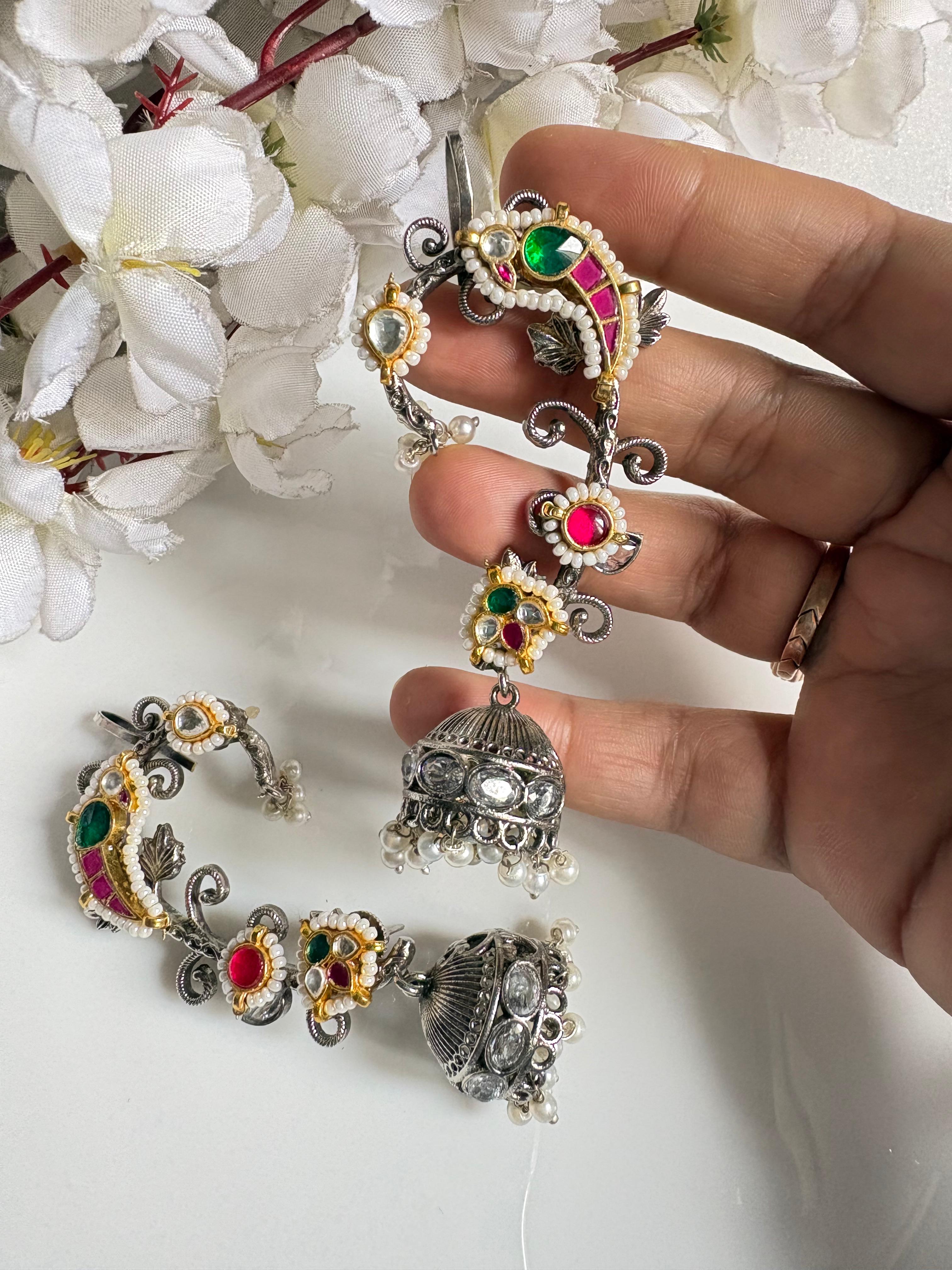 Pachi Kundan Fusion Silver Look-Alike Earcuffs