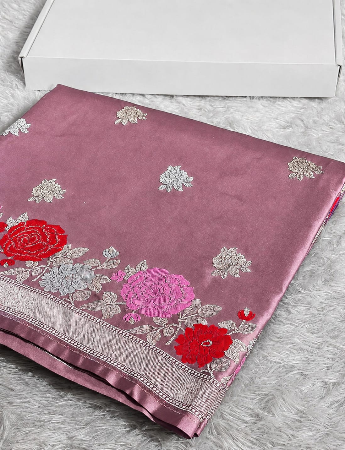 Banarasi Handloom Mashru Silk Saree (with Meenakari Floral Border)