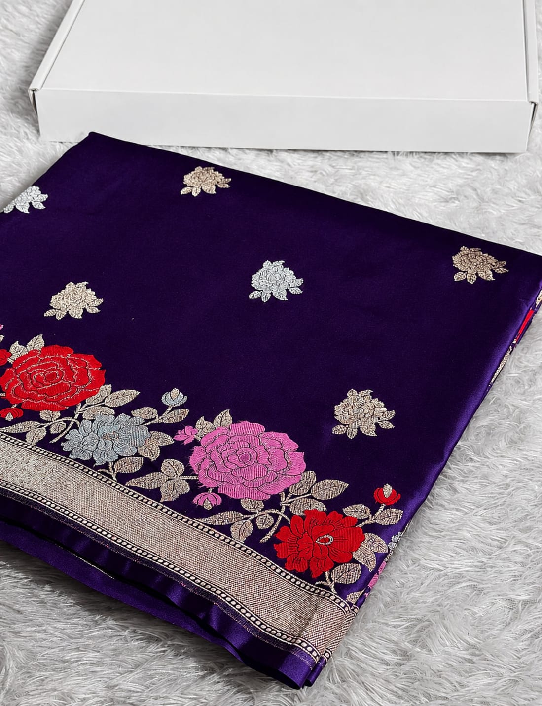 Banarasi Handloom Mashru Silk Saree (with Meenakari Floral Border)